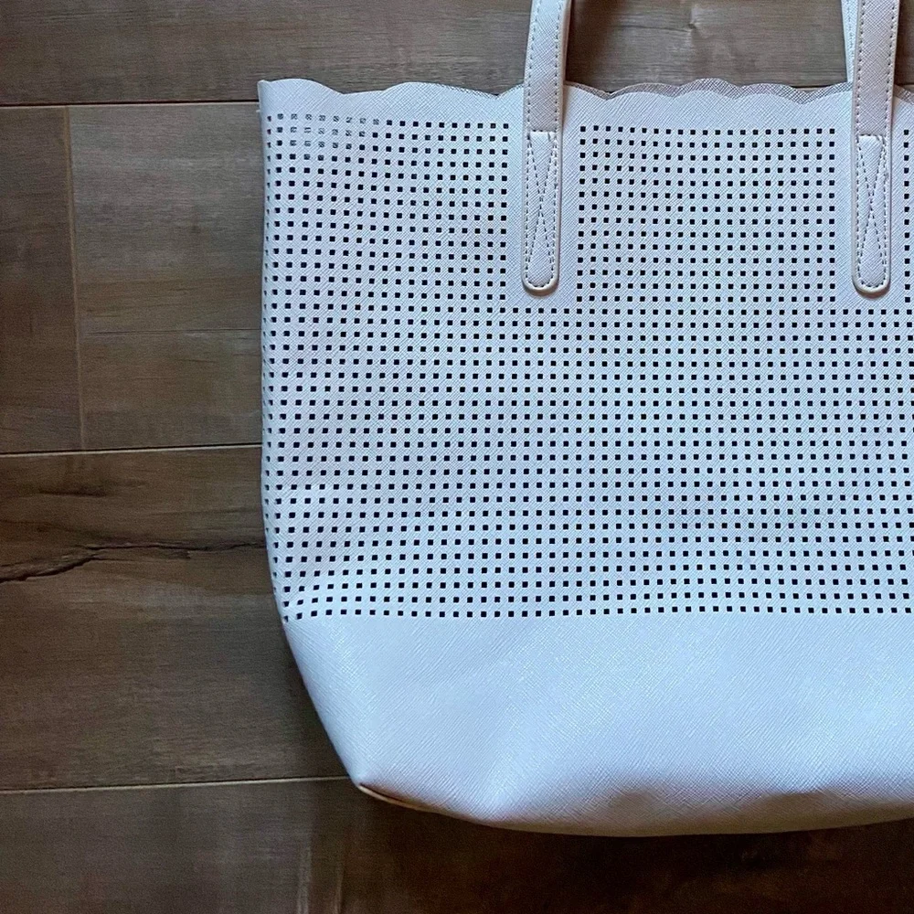 Neiman Marcus White Cut-Out See-Through Design Open Tote in White